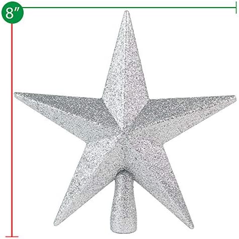 Glitter Star Christmas Tree Topper - 8" Silver Xmas Holiday Decor Ornament