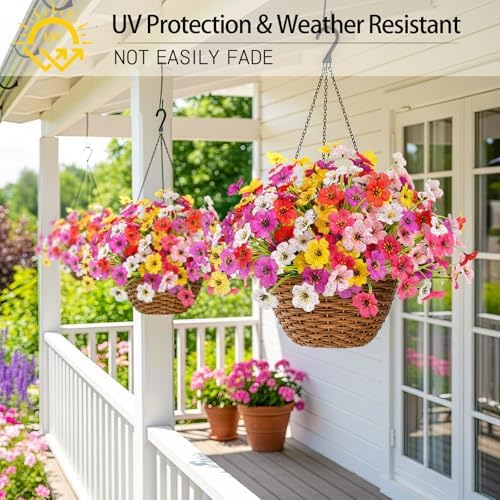 12 Bundles Artificial Flowers for Outdoors, UV Resistant Faux Plants