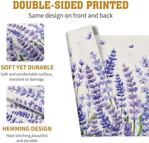 Lavender Placemats Set of 4 Purple Flower Butterfly Linen Fabric Table Mats Seasonal Spring Summer Rustic Floral Placemat Farmhouse Decorative Washable Place Mats for Home Kitchen Dining Table