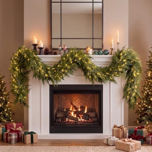 Thiccywoov 6 ft Prelit Christmas Cedar Garland with Lights, Soft Greenery