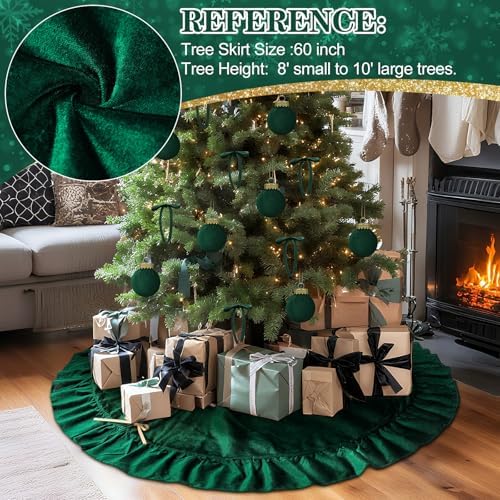 Velvet Christmas Tree Skirt, 60 Inches, Bow Style, Dark Green