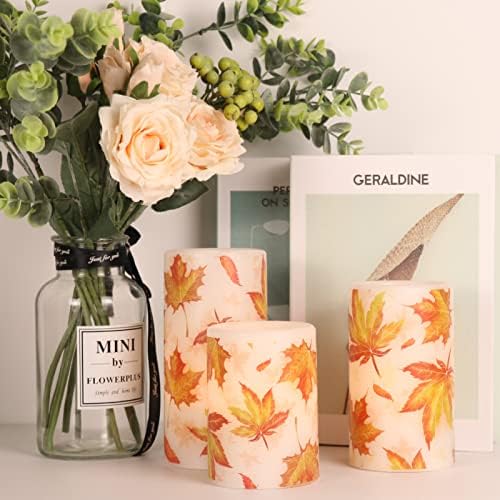 GenSwin Maple Leaf Glass Flameless Candles Battery Operated Remote Timer