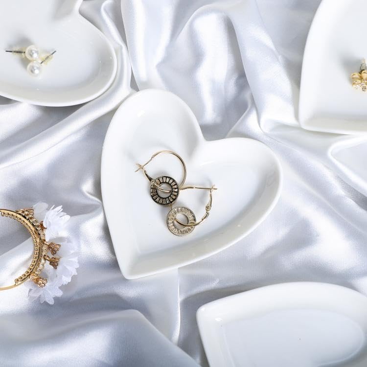 Ceramic Jewelry Dishes Heart Shape Jewelry Trays Storage Trays / White / Set of 8