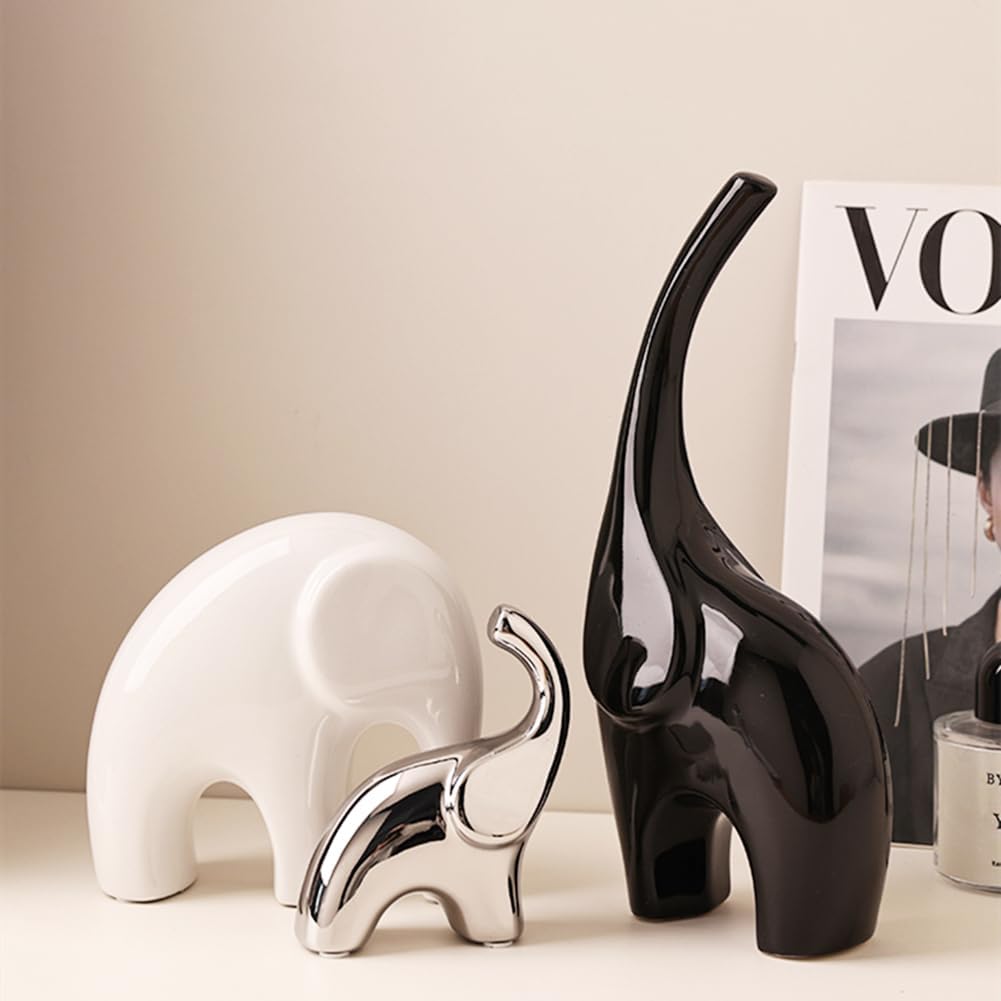 Modern Ceramic Decor Statue / Black White Silver / Set of 3