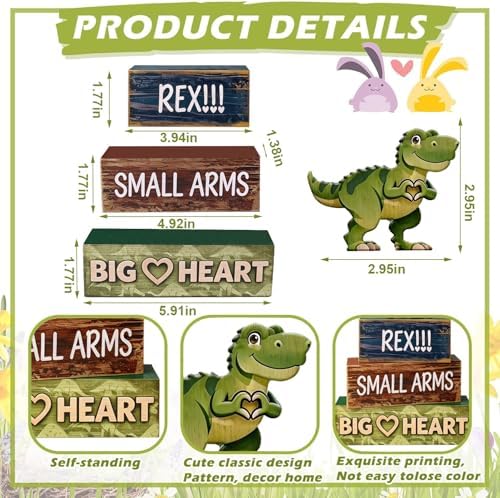 4 Pcs Dinosaur Tiered Tray Decor, Wooden T-Rex Table Decorations, Cute Dinosaur Party Centerpieces for Boys & Girls Birthday, Baby Shower, Nursery, Jungle Theme Home Decor
