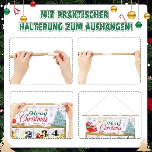 HOWAF Christmas Fabric Advent Calendar, 58 x 128 cm Fillable Advent Calendar 2026, Christmas Countdown Calendar with 24 Large Pockets to Fill Yourself, Hanging Calendar Countdown to Xmas