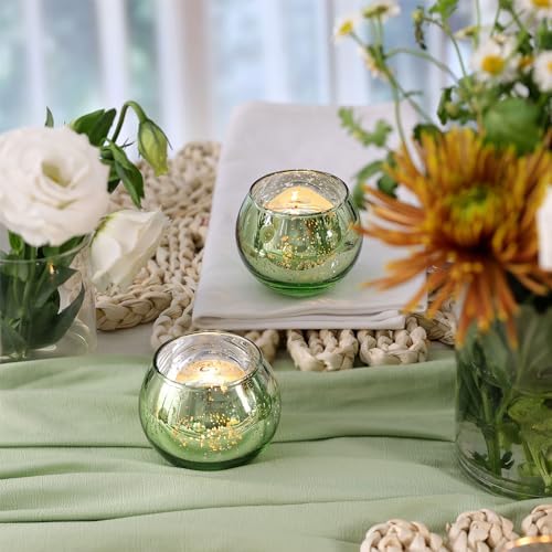Volens Round Green Votive Candle Holder Set of 12, Mercury Glass Votives