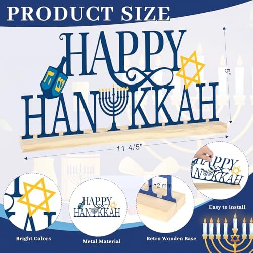 Metal Happy Hanukkah Sign Decorations for Home Party Shelf Mantel