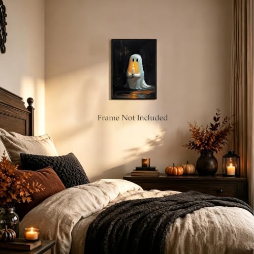 ILLBDR Halloween Ghost Holding Candle Canvas Wall Art Poster 12x16 inch