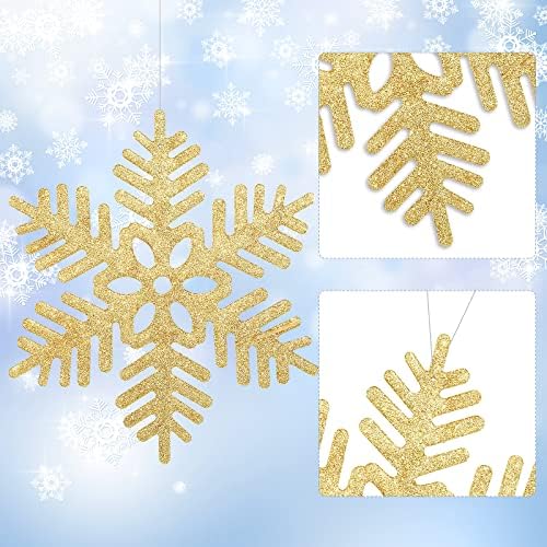 Sumind 8 Pcs 8 Pcs Large Snowflakes Hanging Decorations 12”, Gold
