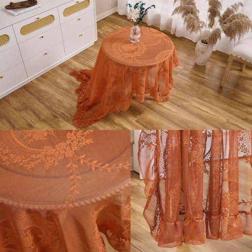 Lace Tablecloth Vintage Table Cloth (Orange, 55”x55”, Square)