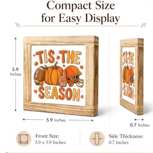 Fall Football Wood Sign, Tis the Season Pumpkin Tabletop Decor