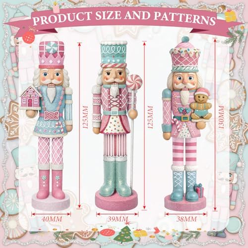 Simgoing 3 Pcs Pastel Christmas Nutcracker Gingerbread Resin Nutcrackers