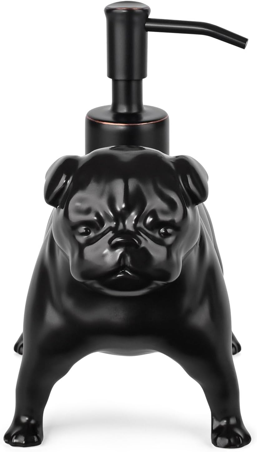 Pug Dog Shaped Ceramic Pump Soap Dispenser / Pug Pump Dispenser-black