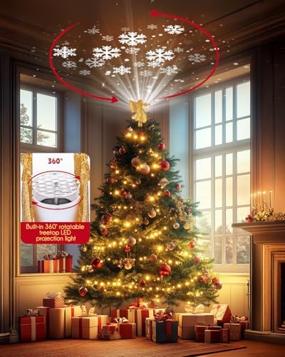Christmas Angel Tree Topper with Built-in Led Snowflake Projector Lights