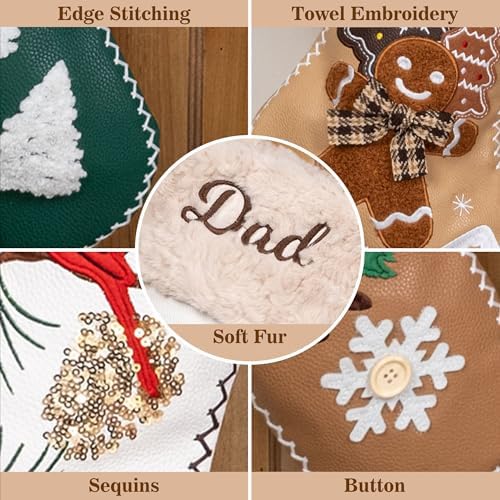 LUBOT 6 Pack Christmas Stockings Set of 6 Large Family Xmas Stocking Leather Embroidered 20" Modern Rustic Farmhouse Country Fireplace Hanging Holiday Decor