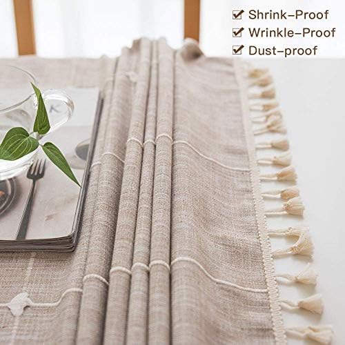 Deep Dream Tablecloths, Embroidered Waterproof Checkered Table Cloth Cotton Linen Wrinkle Free Anti-Fading Table Cover Decoration for Kitchen Dinning Party Christmas, 55 x 55 Inch - Light Brown