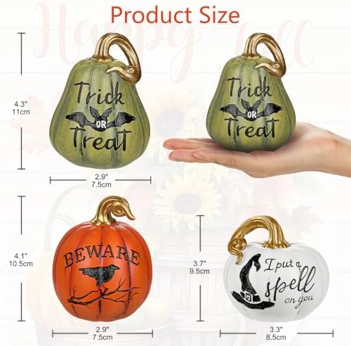 DILATATA Fall Pumpkins Decoration 3Pcs Resin Pumpkins Thanksgiving Fake Pumpkin Figurines Small Carved Pumpkin for Home Harvest Halloween Thanksgiving Rustic Farmhouse Table Centerpiece Shelf Mantel