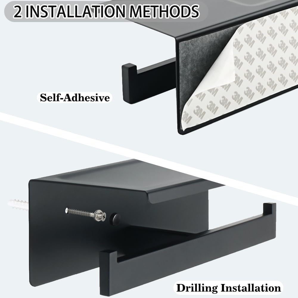 Alise Double Toilet Paper Holder with Shelf Wall Mounted,Black | Heavy Duty SUS304 Stainless Steel Toilet Paper Roll
