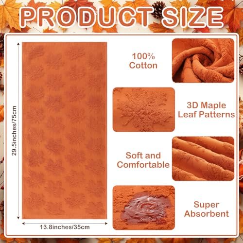 Mindsoft 2 Pcs Fall Hand Towels 3D Pumpkin Jacquard,Orange Maple Leaves