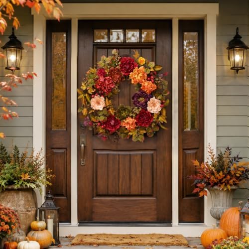 Fall Wreaths for Front Door, 24 Inch Fall Door Wreath with Hydrangea