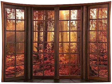 HVEST Forest Fall Tapestry for Bedroom Orange Decor,70.9L x 92.5W Inches