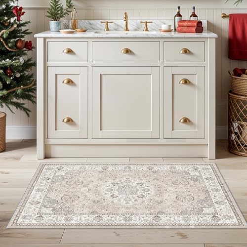 Washable 2x4 Entryway Area Rugs: Vintage Water Resistant Kitchen Rug Non-Slip Durable Doormat Ultra Soft Living Room