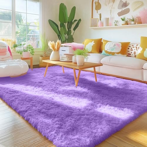 OLANLY Area Rugs for Living Room Bedroom, Machine Washable 4x5.9 ft Soft Fluffy Shaggy Bedside Rug, Indoor Floor Carpet