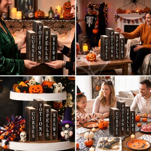 Lineshading 4 Pcs Halloween Table Decoration Wooden Book, Spell Potion Sign