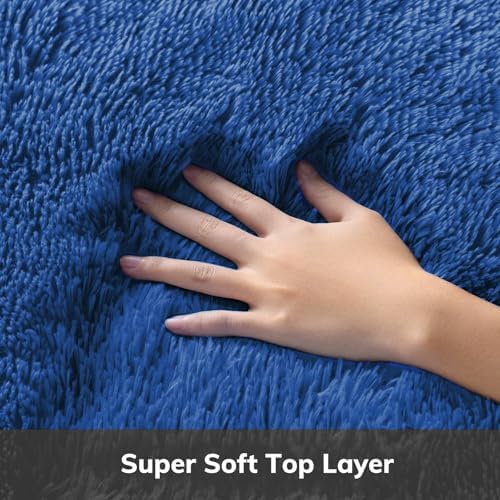 Ophanie Round Rug 5Ft Blue Circle Area Rug, Boys Room Decor, Fluffy Fuzzy Bedroom Carpet, Plush Soft Shaggy Living Room