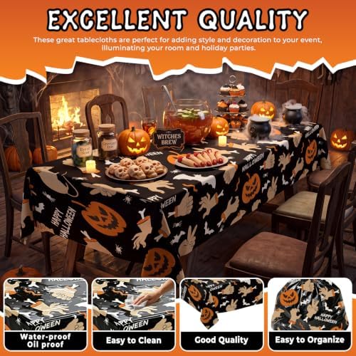 6 Pack Halloween Tablecloth, 54" x 108"Disposable Plastic Table Cloths Cute Pumpkin Ghost Hand Halloween Table Covers for Home Decor Halloween Party Decorations