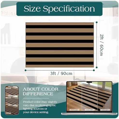 Front Door Mat Indoor Outside Entrance 2x3 Black Tan Striped Rug