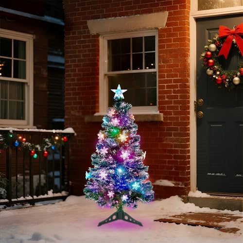 Prsildan 3 FT Fiber Optic Christmas Tree with Lights Artificial Xmas Trees