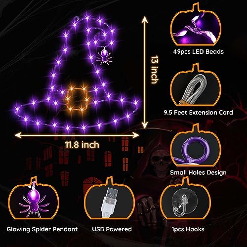 Halloween Decorations Witch Hat Window Lights, 13 inch Large Halloween Silhouette Lights with Remote