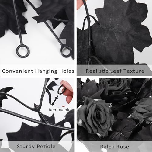RECUTMS Black Artificial Flower Garland Fake Rose Vines Hanging Rose Vines