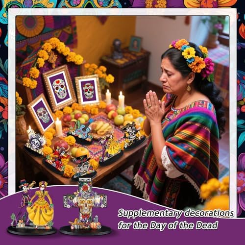 Wesiti 12 Pcs Dia De Los Muertos Table Decorations Wooden Sugar Skull Decor