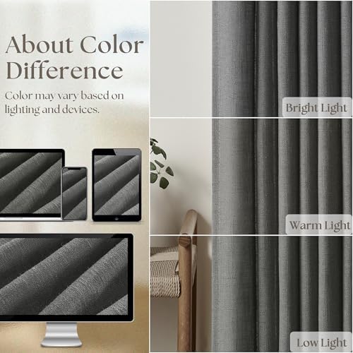 Dark Gray Linen Pinch Pleated Light Filter Curtains 96 Inches Long 2 Panels
