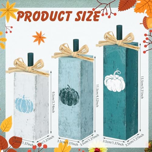 Redbaker 3 Pcs Fall Table Decorations, Blue Fall Pumpkin Centerpieces