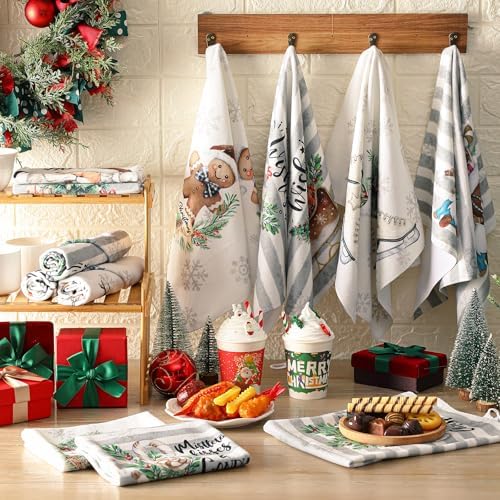 VitalCozy 12 Pcs Stripe Christmas Kitchen Towels, 14.2 x 21.3 in