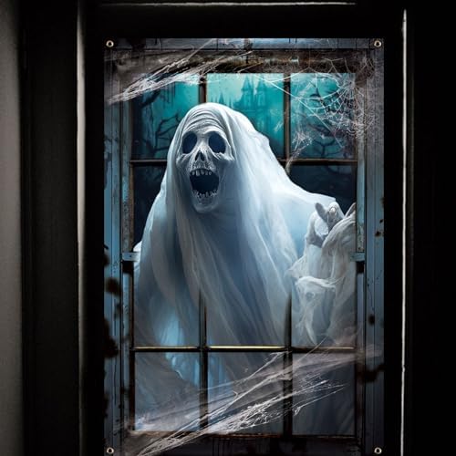 CCINEE Halloween Scary Window Decorations, Large Spooky Ghost Haunted House Window Decor with Rope for Indoor Outdoor Halloween Supplies