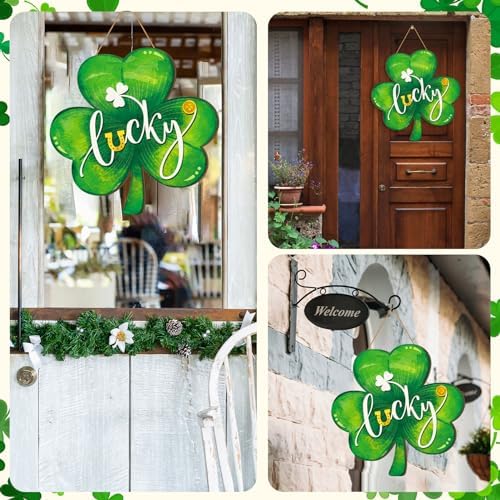 Boao St. Patrick's Day Shamrock Door Hanger Welcome Wooden Hanging Sign