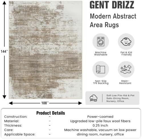 9x12 Area Rugs for Living Room: Washable Abstract Brown White Carpet