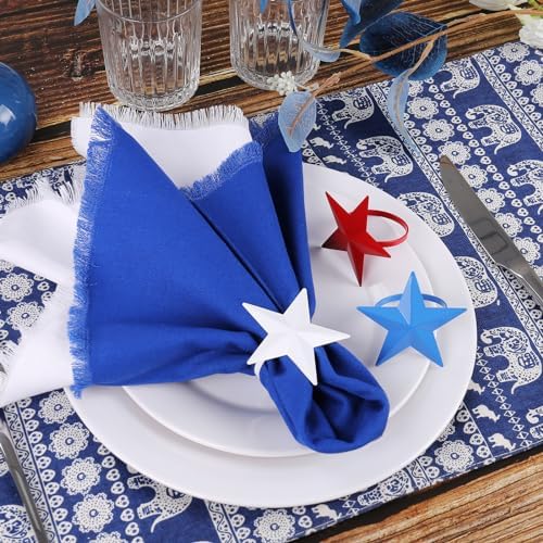 Patriotic Napkin Rings Set of 6, Star Napkin Ring Holders for Independence Day, Flag Day Serviette Buckle Holder, 4th of July Party Decorations (Star)