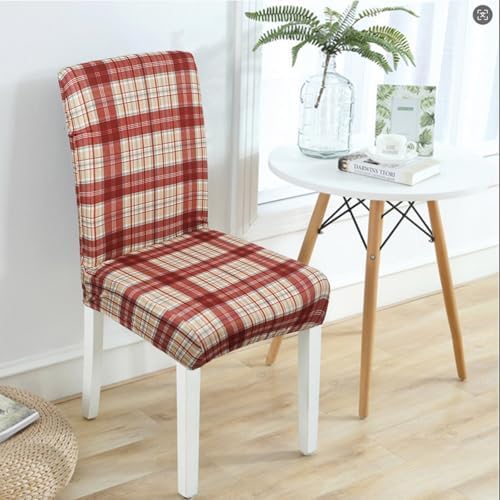 4Pcs Fall Plaid Chair Covers Set - Stretch Elastic Edge, Removable Red Chair Protectors, Suitable for Dining Room/Kitchen Chairs