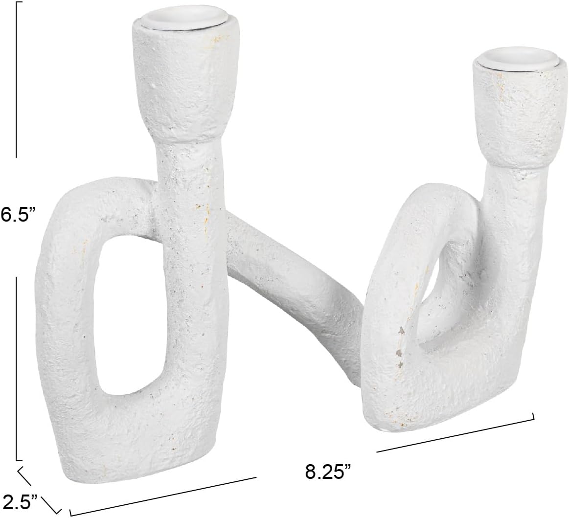 Modern Sculptural Double Taper Candle Holder / White