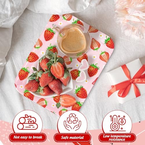 JarThenaAMCS 3Pcs Strawberry Serving Trays Red Pink Berry Flower Platter Cute Fruit Serving Dishes for Birthday Baby Shower Party Sharing Snacks Fruit Dessert Candy