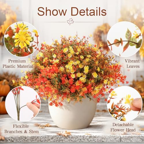 24 Bundles Artificial Fall Flowers for Outdoors Decor, Fake Mums Plants