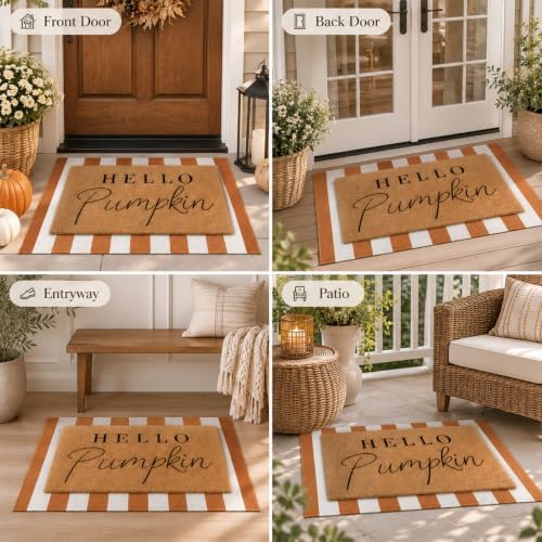 Tinideya 2 Pcs Hello Pumpkin Layered Doormat Set, White Orange