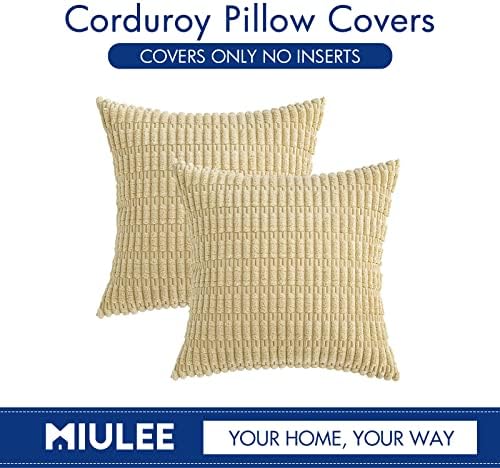 MIULEE Corduroy Decorative Throw Pillow Covers 18x18 Beige Pack of 2