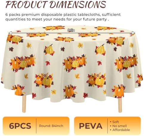 6 Pack Thanksgiving Pumpkin Disposable Plastic Tablecloth 54" x 108" Autumn Party Table Cloths Disposable for Thanksgiving Party Decorations Indoor or Outdoor Birthdays Buffet Table